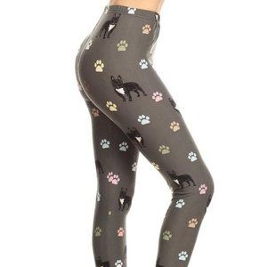ADULT FRENCH BULLDOG PAW DOG PRINT Full Length LEGGINGS Size 12 NWT